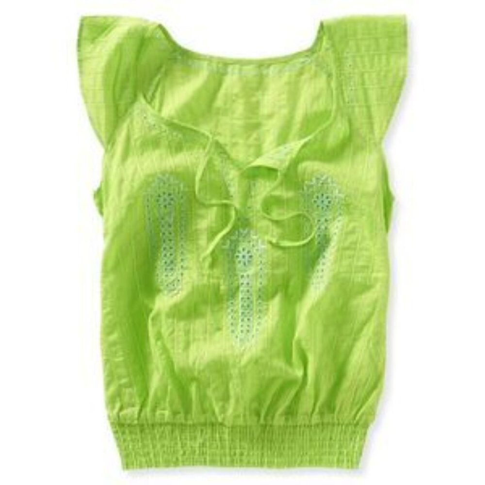 Aeropostale Women's Green Embroidered Bohemian Peasant Blouse Small NWOT